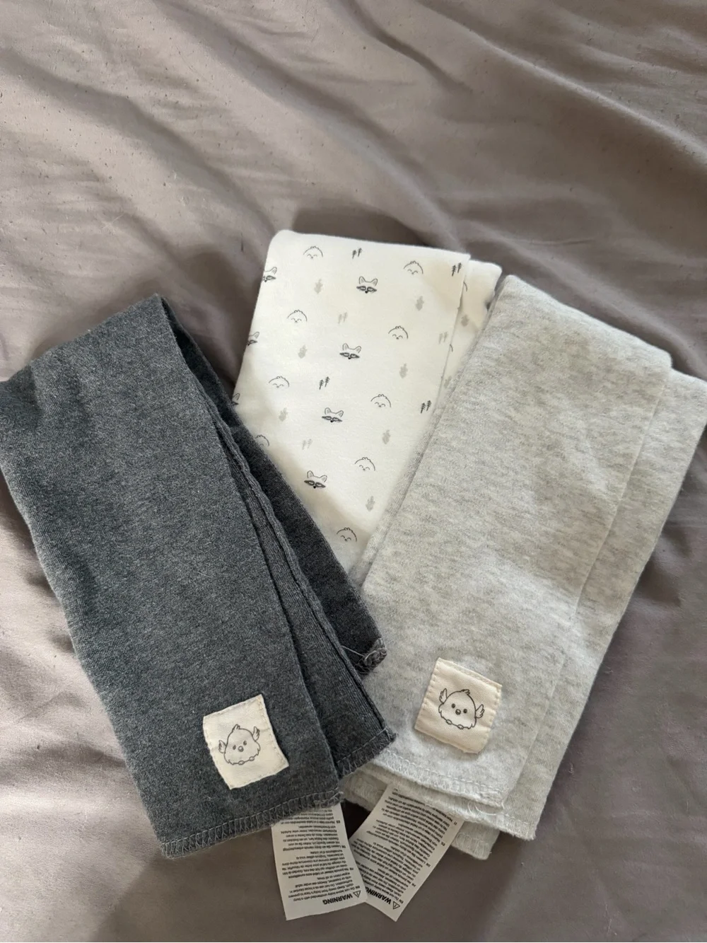Baby Burp Cloths Set - Gray, Light Gray & White with Fox Print